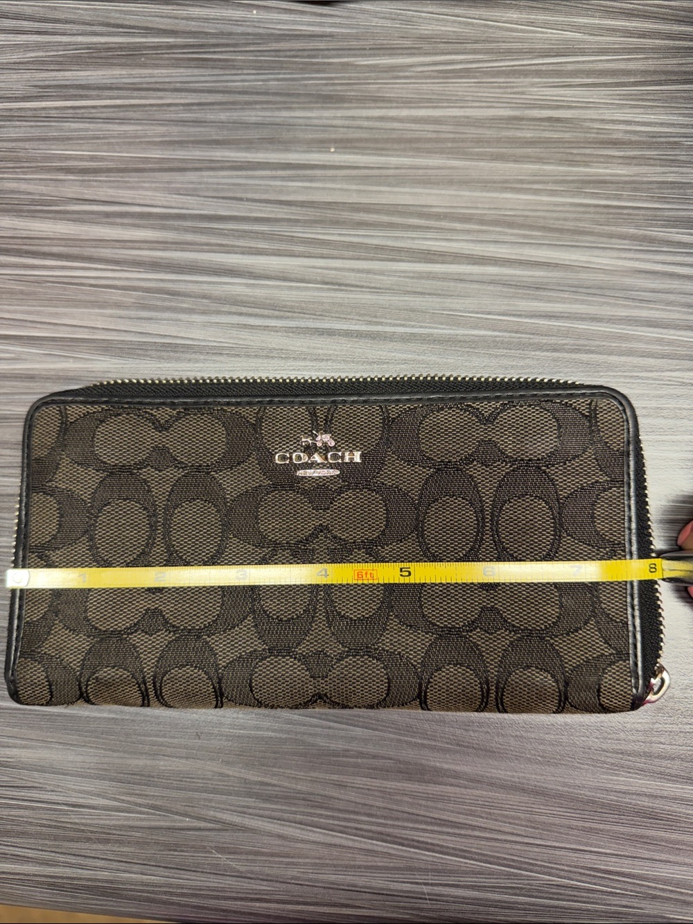 Coach Signature Zip Around Wallet in Brown and Black